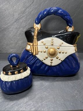 David's Cookies Navy Handbag and Treat-Size Jar , Navy Blue & Gold